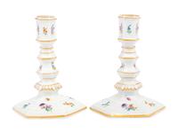 A Pair of Meissen Porcelain Candlesticks