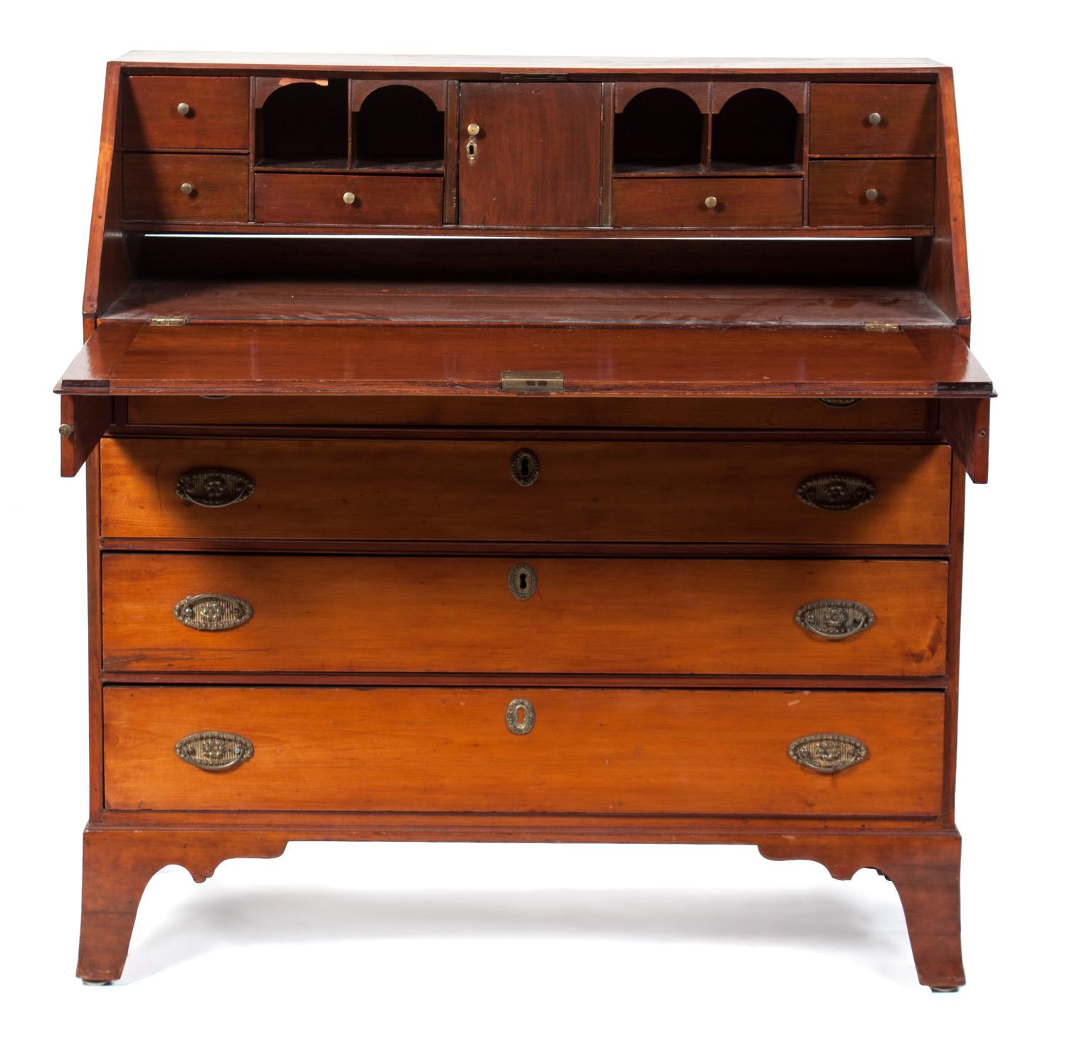 An American Federal Cherrywood Desk Height 44 1/2 x width 42 x depth 20 inches.