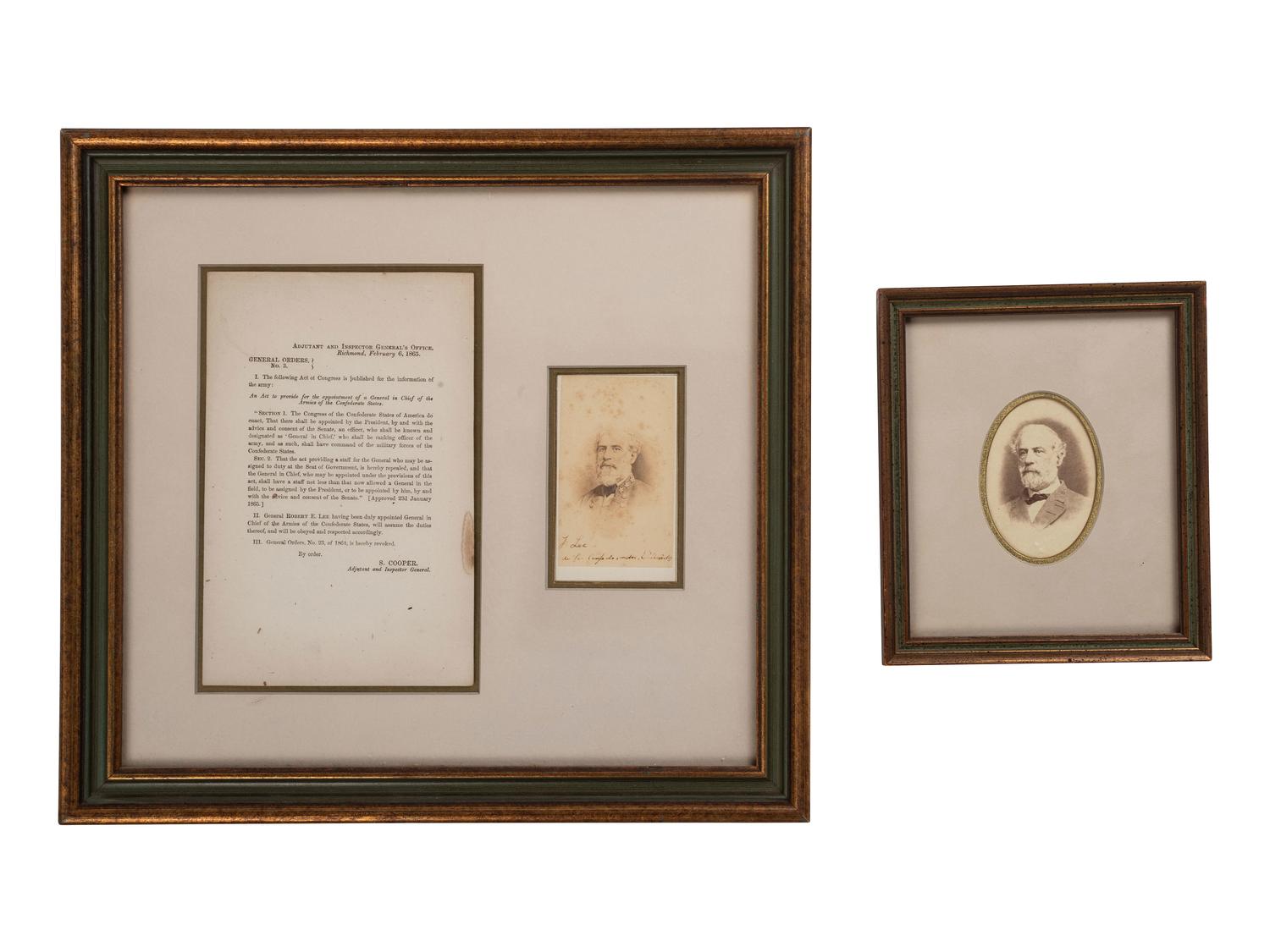 [LEE, Robert E.]. 3 items related to Robert E. Lee, incl. printed General Orders No. 3 and CDVs.