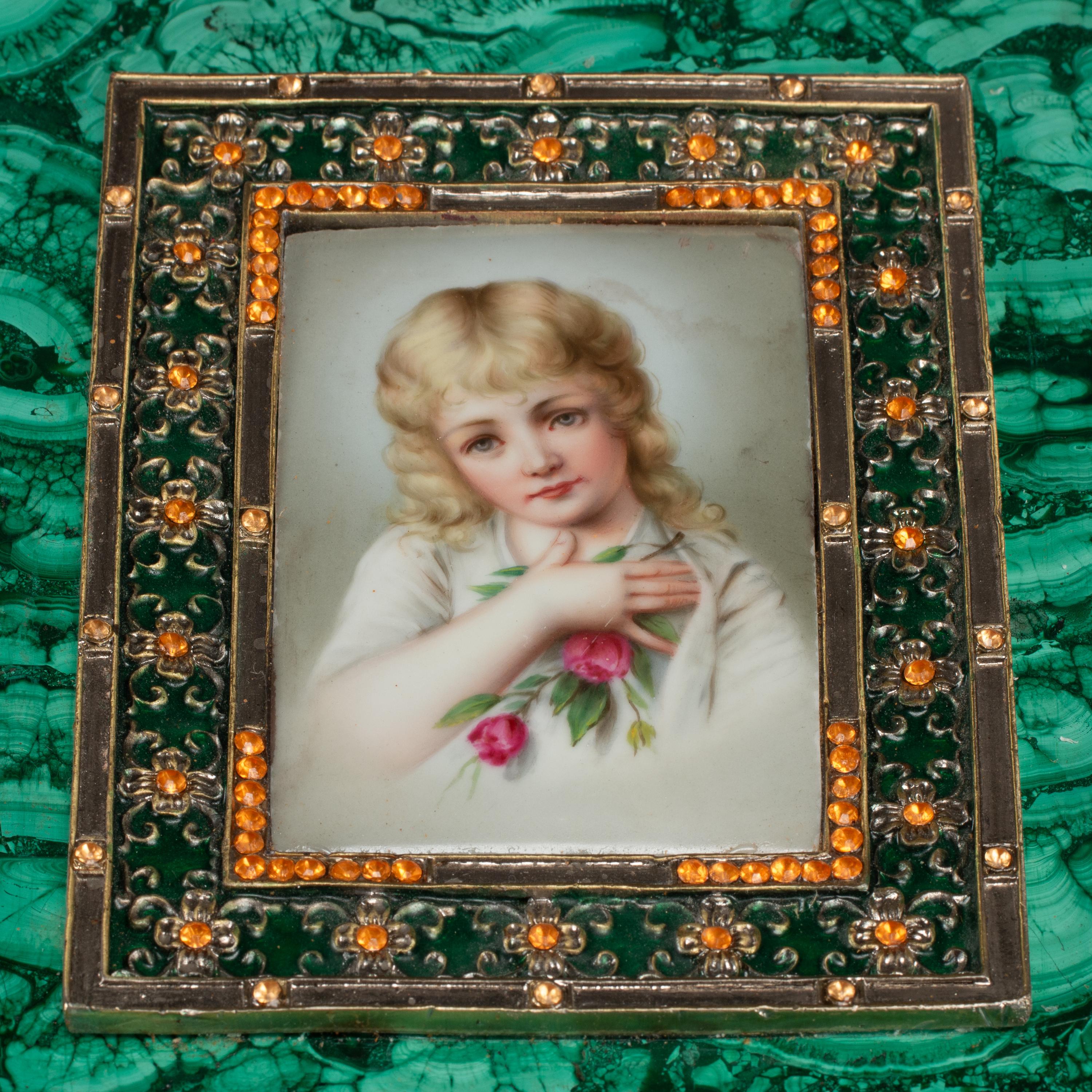 A Large Jeweled Malachite and Gilt Bronze Mounted Box on Stand