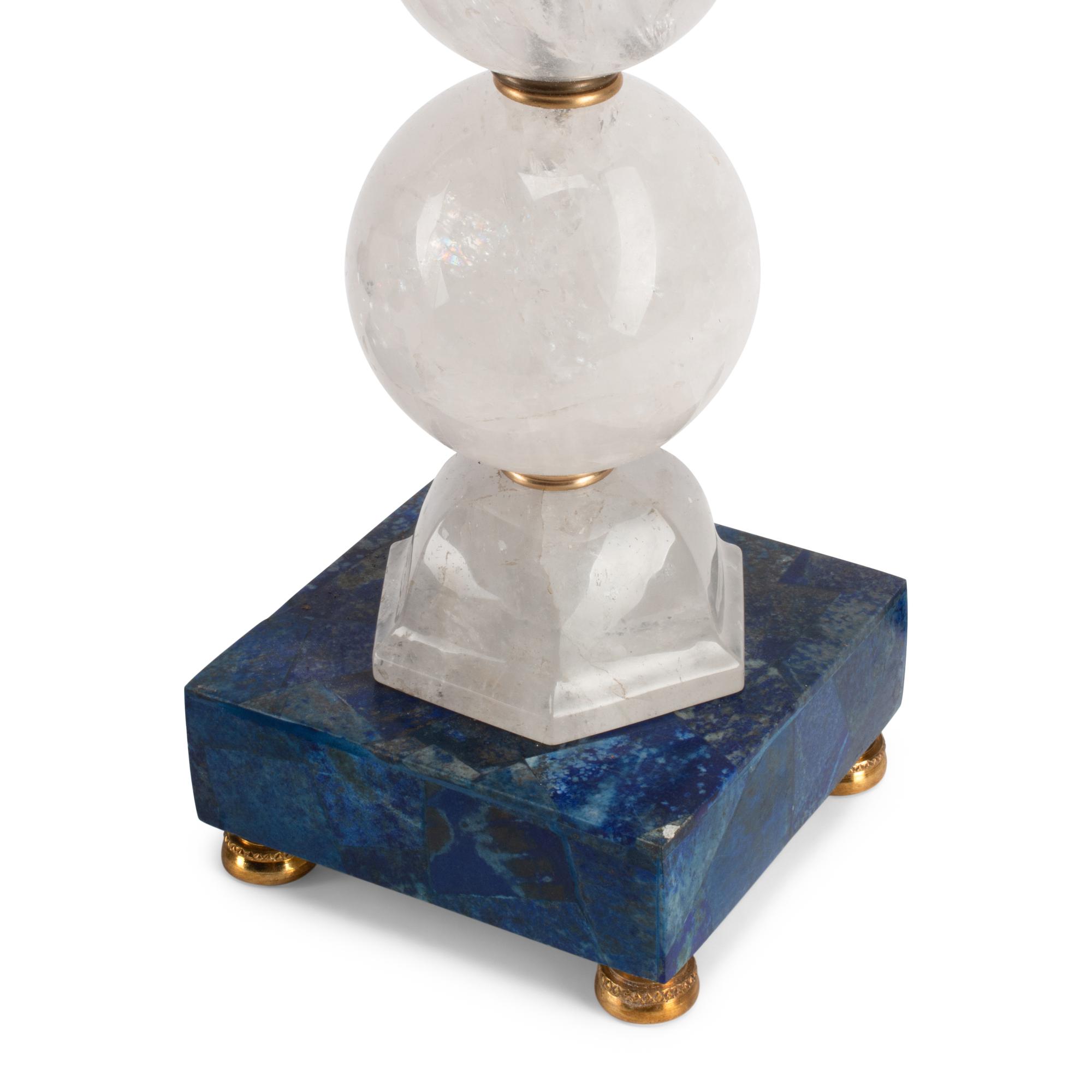A Pair of Rock Crystal and Lapis Lazuli Table Lamps