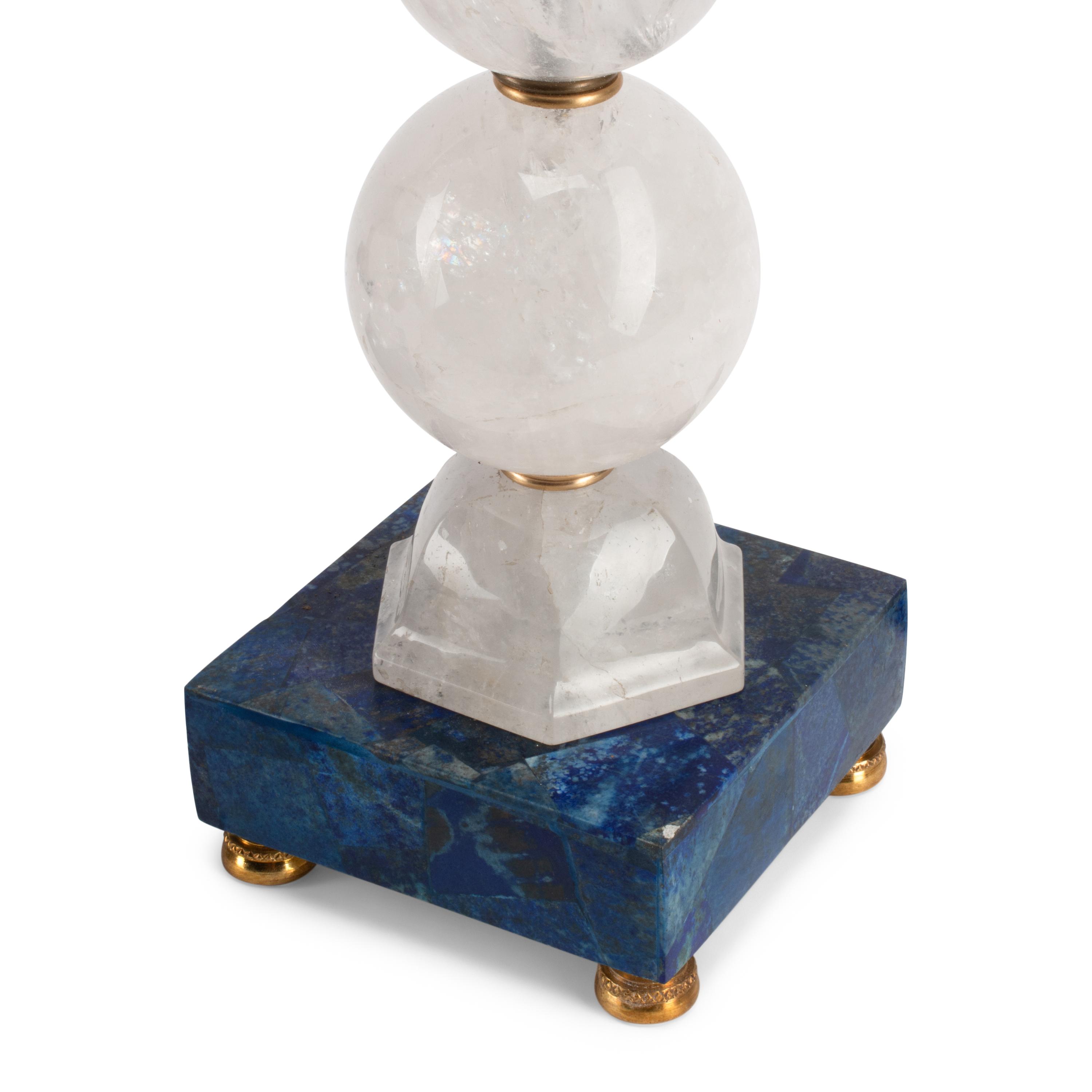 A Pair of Rock Crystal and Lapis Lazuli Table Lamps