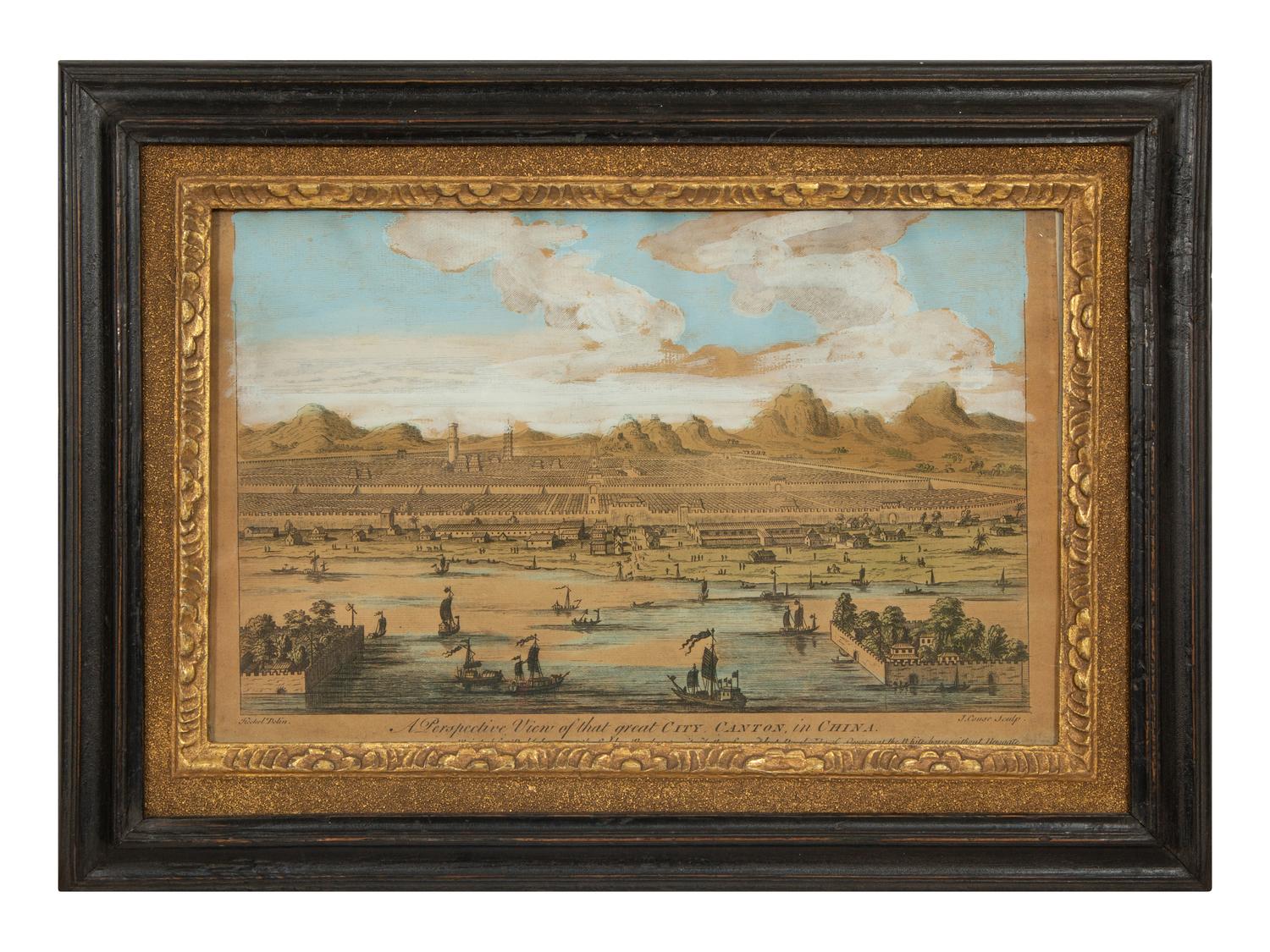 A Set of Five Colored Engravings of Views of China, After Augustin Heckel