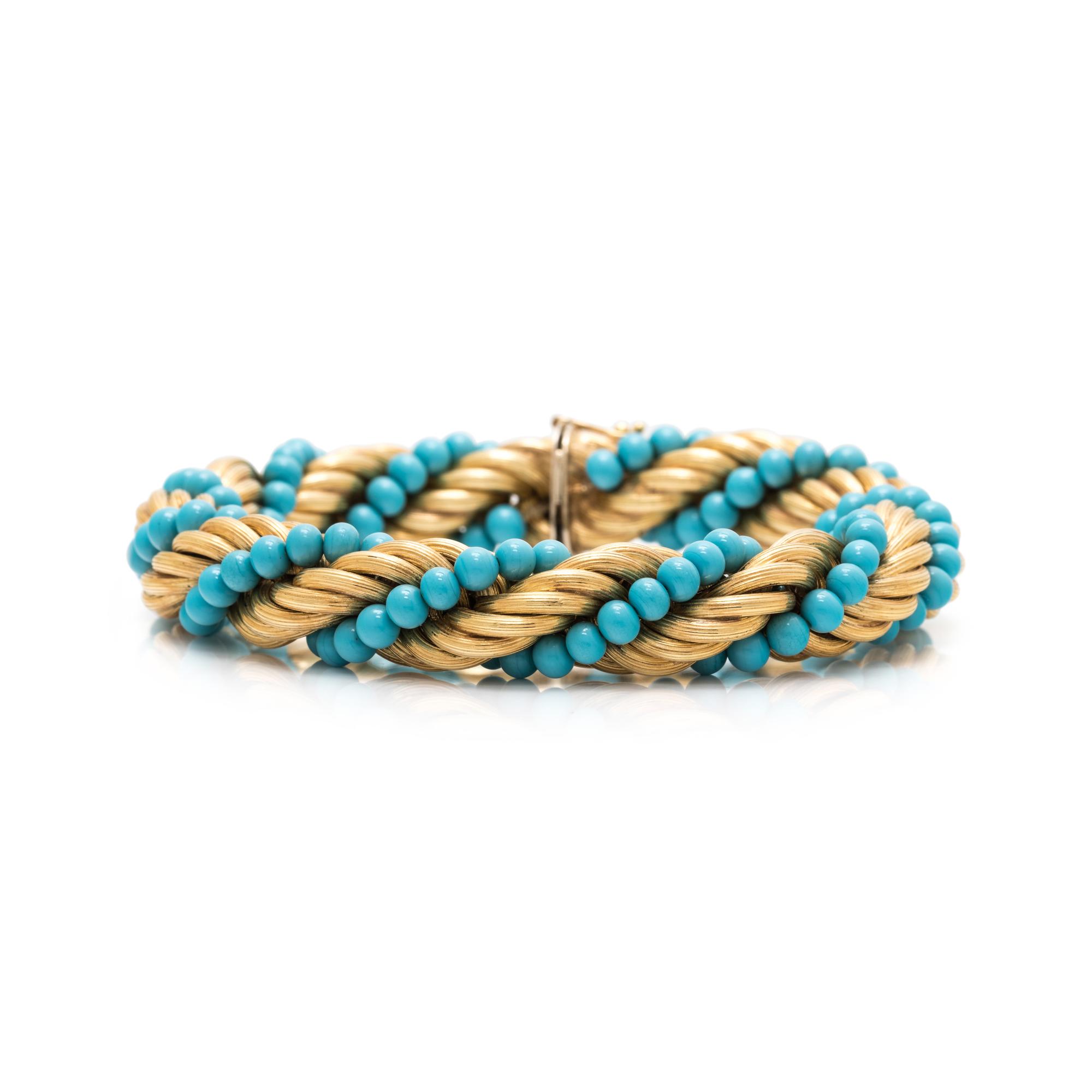 YELLOW GOLD AND TURQUOISE BRACELET