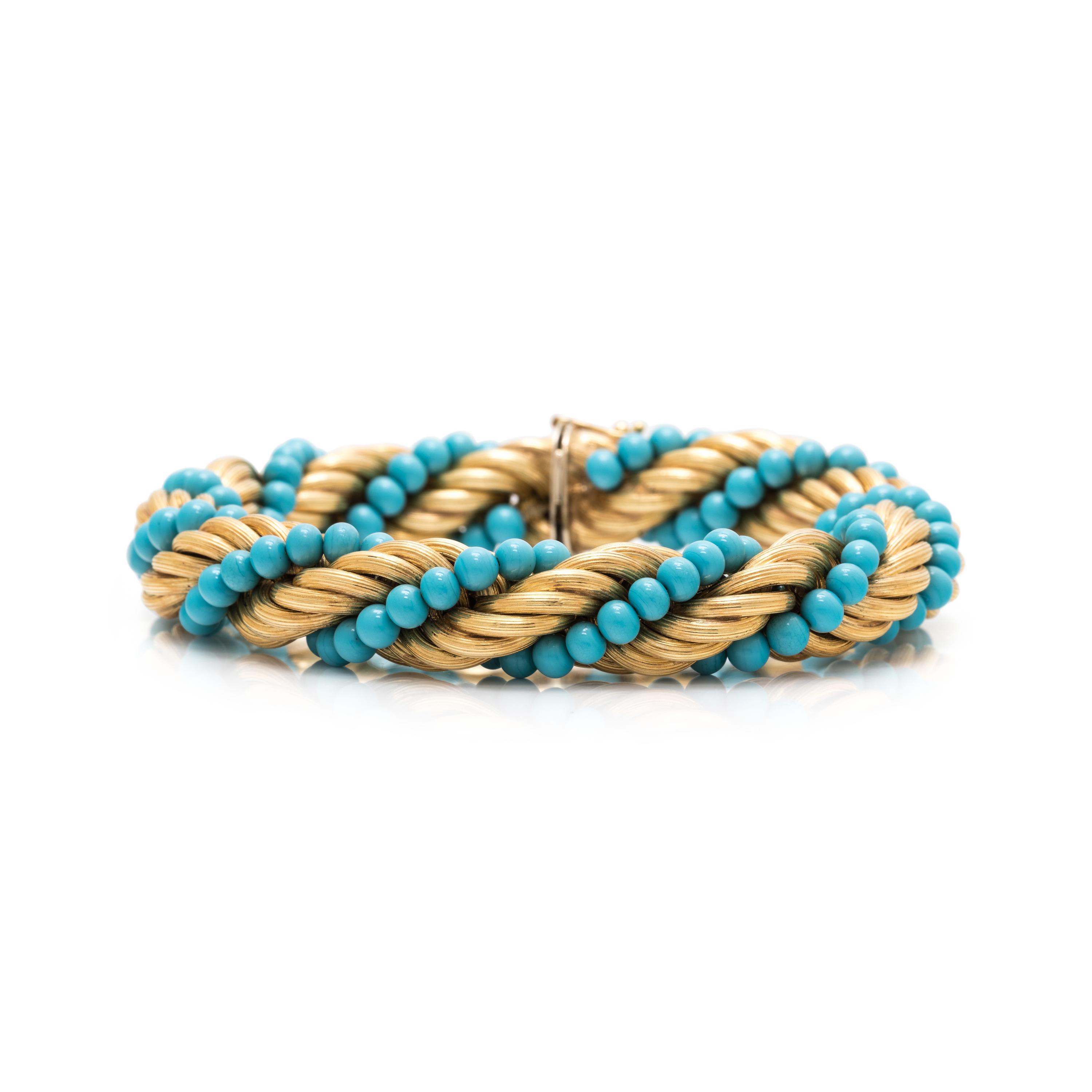 YELLOW GOLD AND TURQUOISE BRACELET