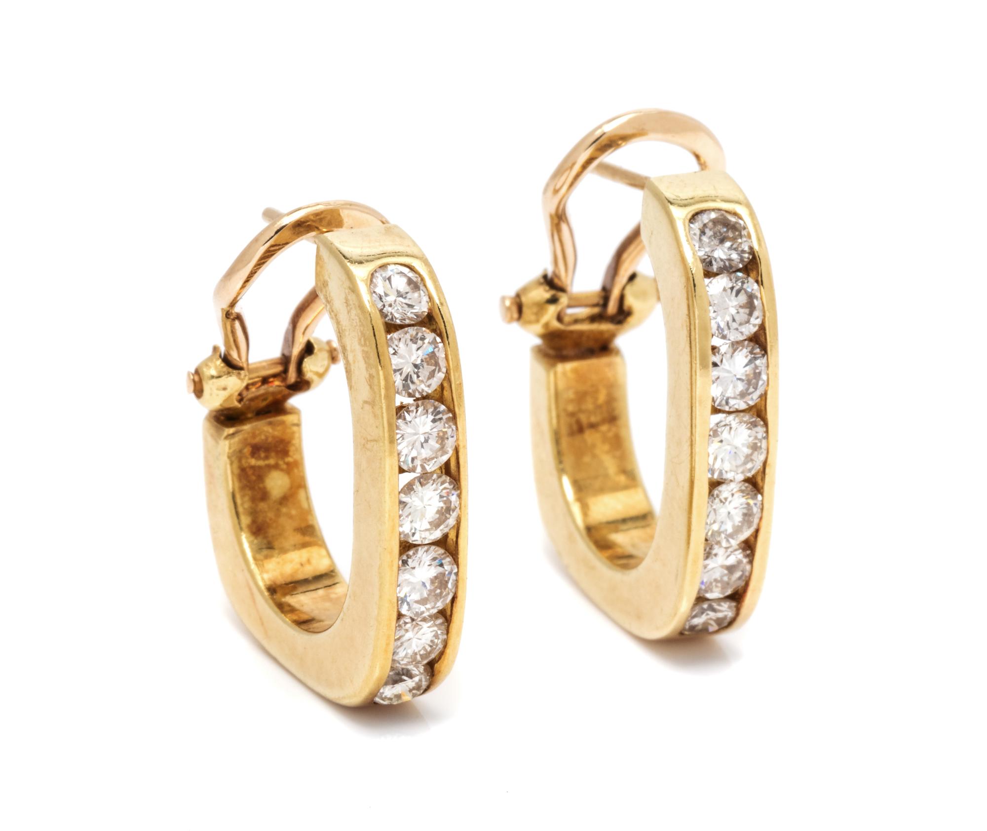 A Pair of Yellow Gold and Diamond Hoop Earclips,