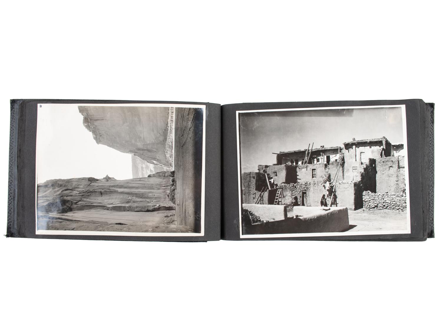 [NATIVE AMERICANS - HARVEY, Fred (1835-1901)]. Album containing 71 photographs documenting Native American subjects and the American Southwest. Ca 1920.
