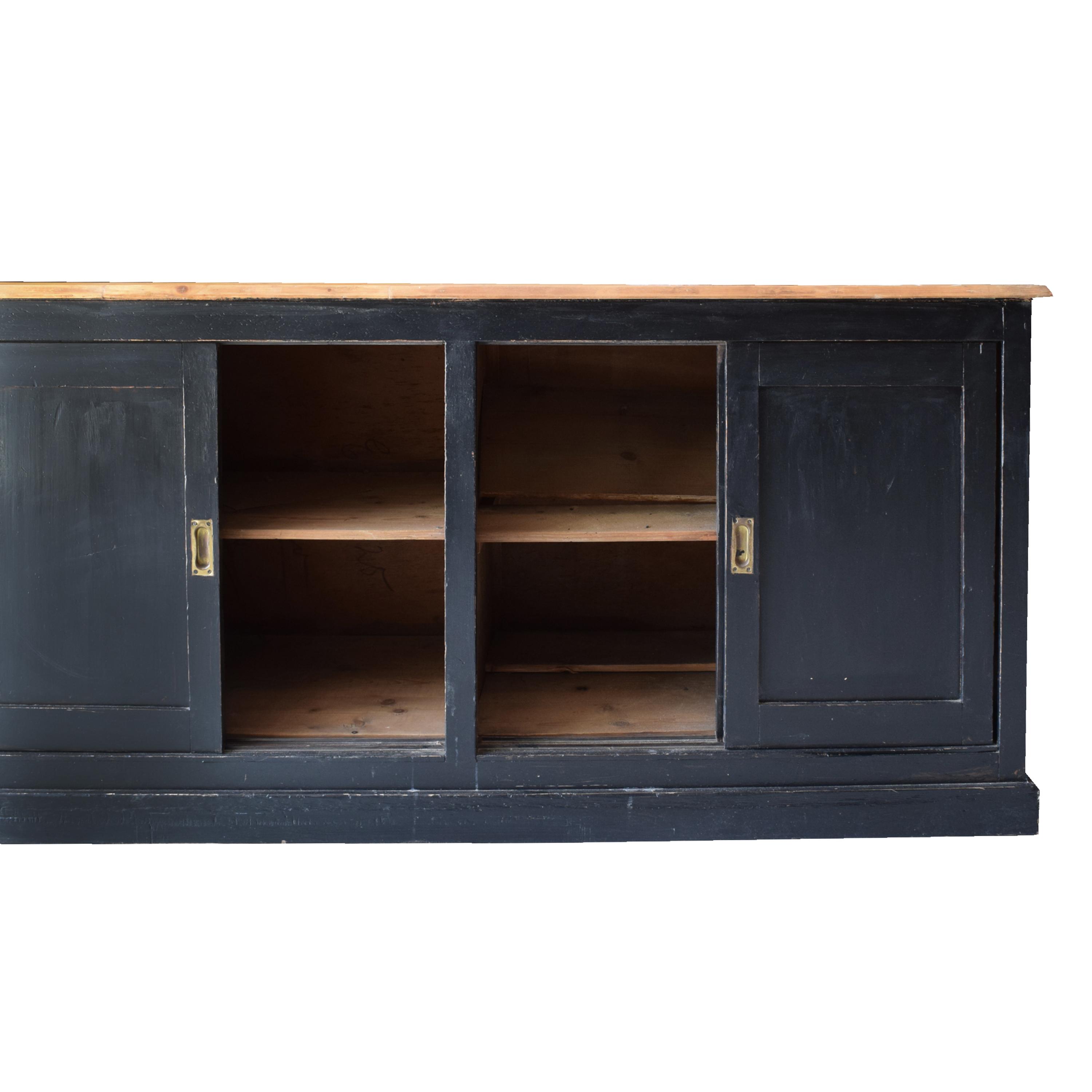 A Painted Eight Door Shop Counter 153" W x 24.5" D x 37.5" H — Italy, Circa 1910