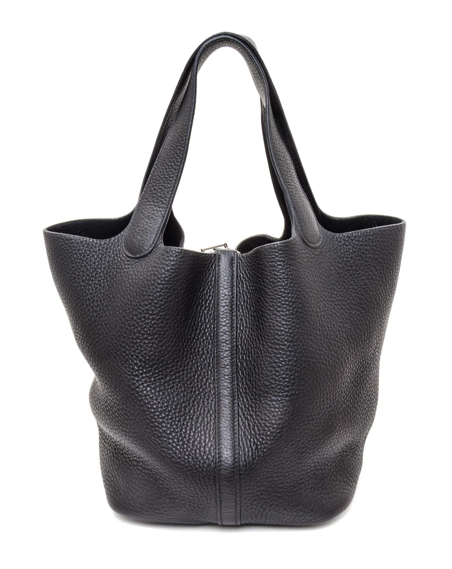 A Hermes Black Taurillon Clemence Picotin MM Handbag, 9" x 8.5" x 7".