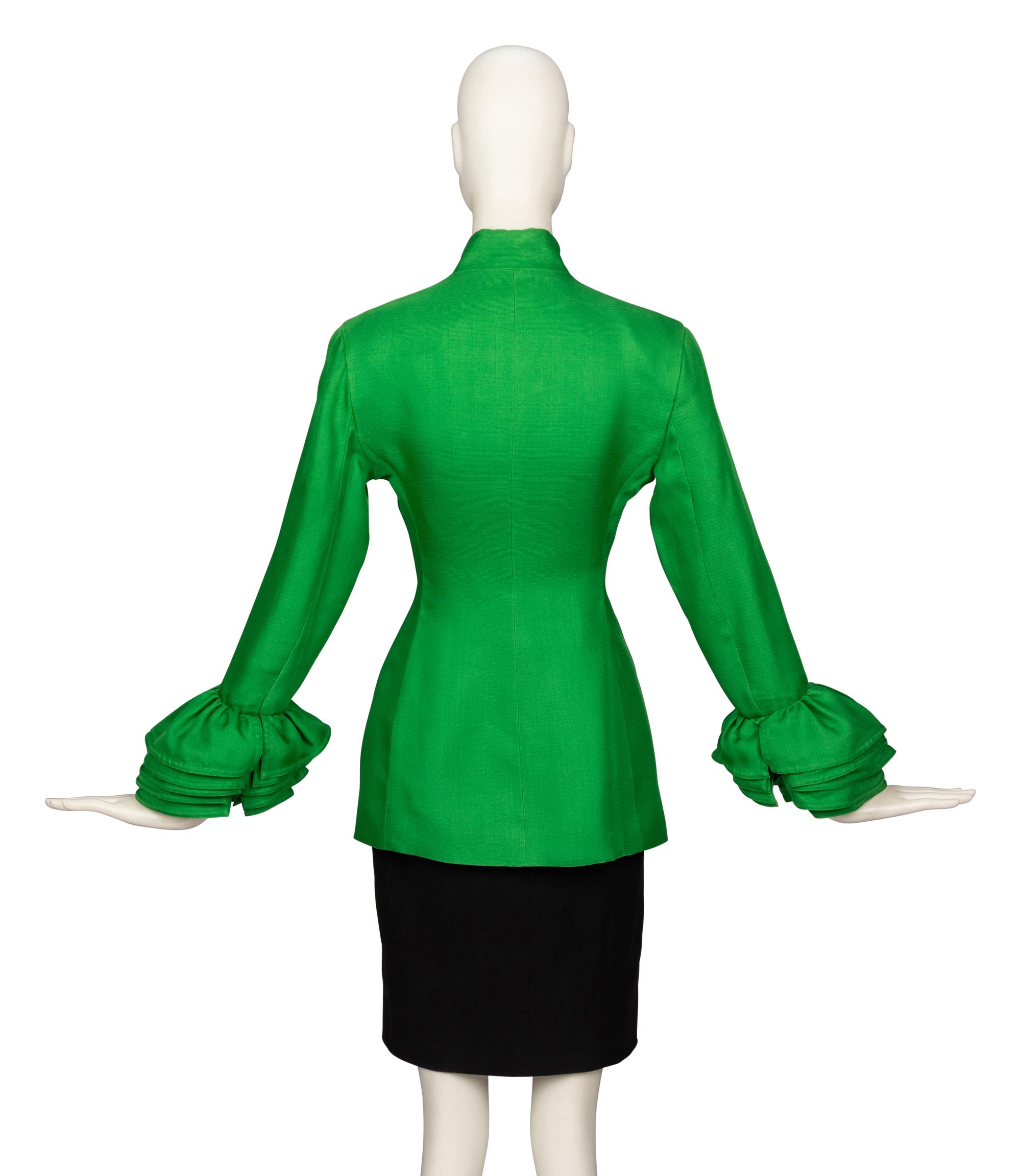 Isaac Mizrahi, Green Ruffle Cuff Jacket