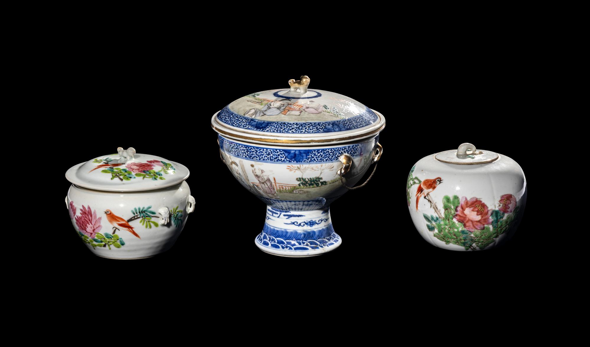 Three Chinese Famille Rose Porcelain Food Vessels