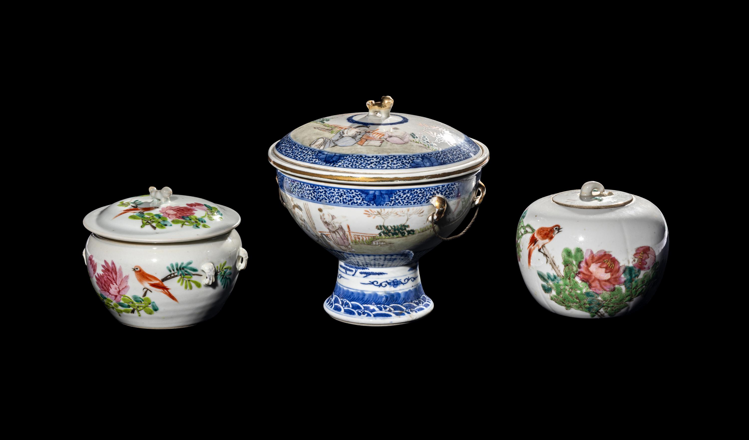 Three Chinese Famille Rose Porcelain Food Vessels