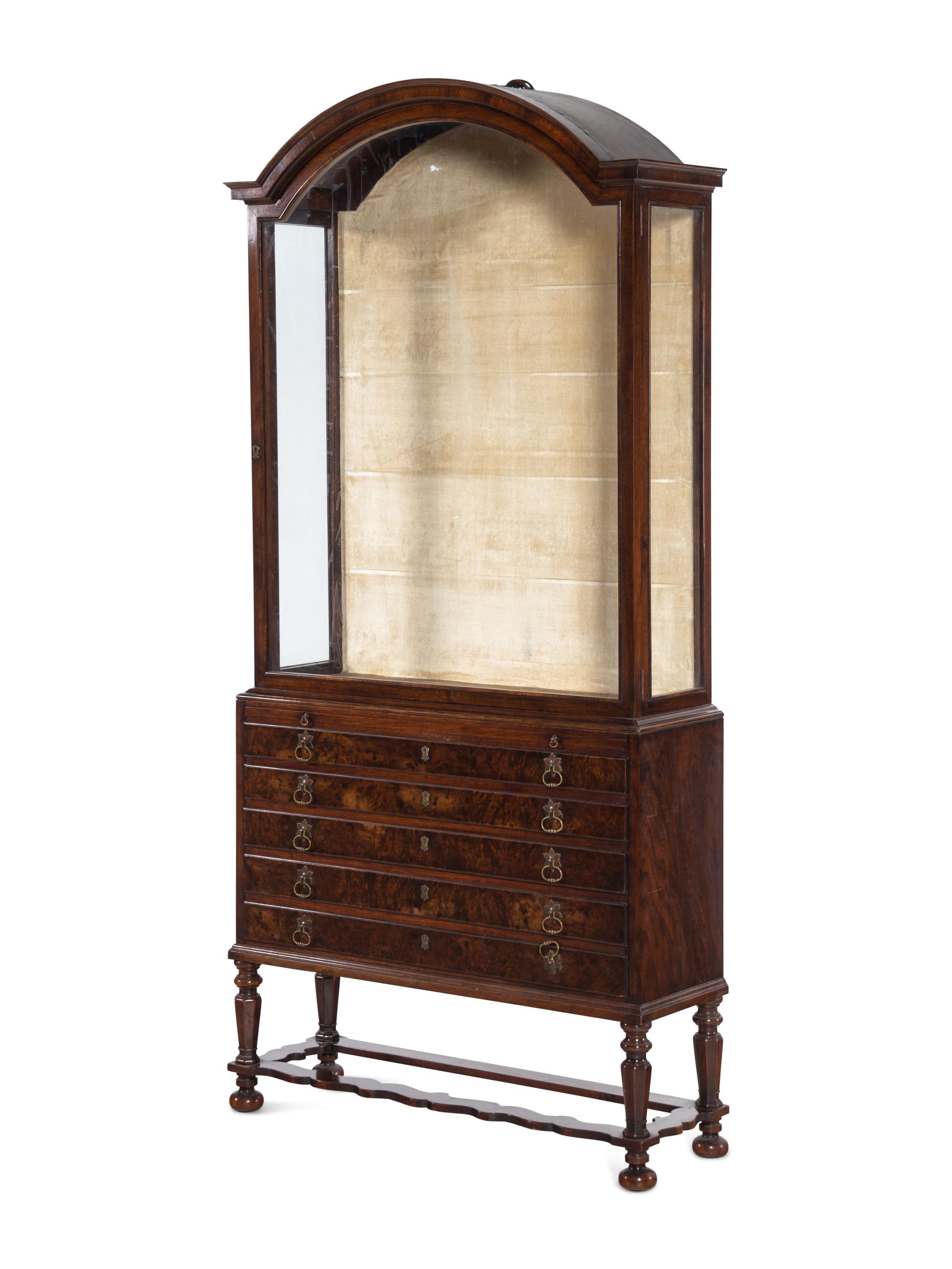 A William and Mary Style Walnut Vitrine and Collector's Cabinet