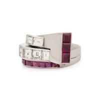 ART DECO, RUBY, DIAMOND, AND PLATINUM RING