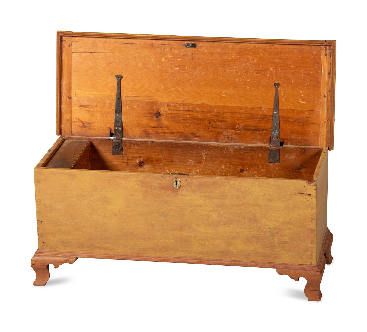 A Chippendale Yellow and Red Painted Pine Blanket Chest