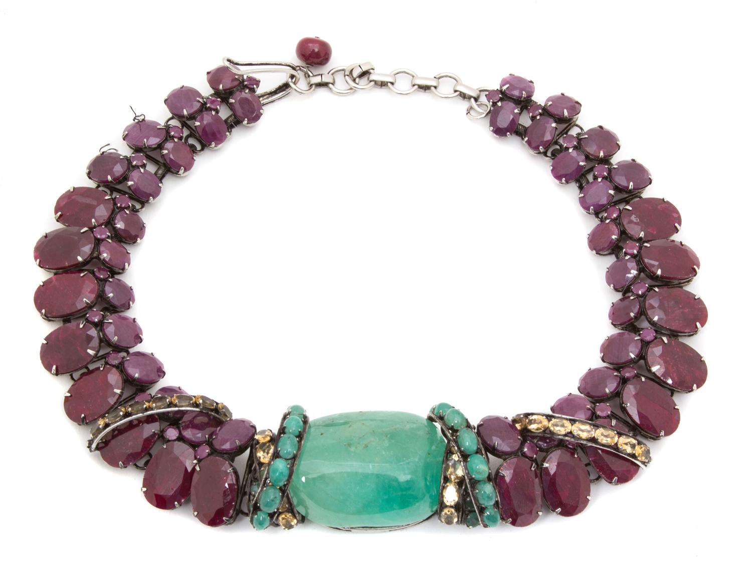 An Iradj Moini Emerald and Ruby Necklace, 17" x 1.5".