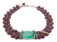An Iradj Moini Emerald and Ruby Necklace, 17" x 1.5".