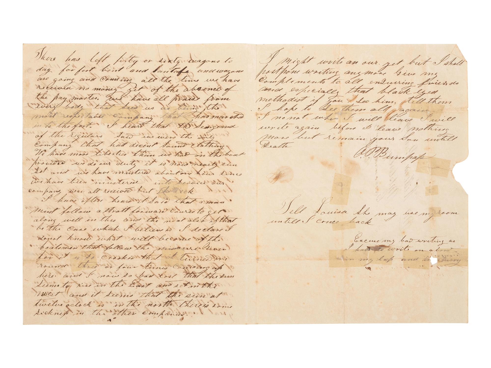 [MILITARIA]. 2 soldier's letters from Fort Leavenworth, each incl. Fort Leavenworth postmark.