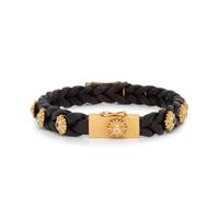 LEATHER, YELLOW GOLD, GEMSTONE AND DIAMOND BRACELET