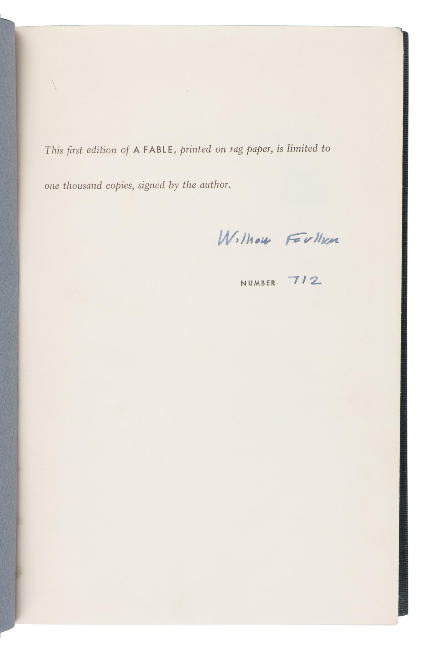 FAULKNER, William (1897-1962). A Fable . New York: Random House, 1954.