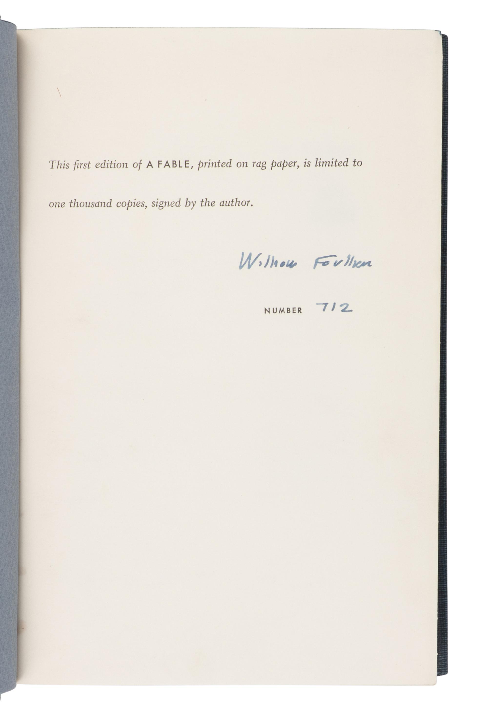 FAULKNER, William (1897-1962). A Fable . New York: Random House, 1954.