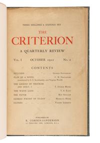 ELIOT, T. S. (1888-1965). "The Waste Land." In: The Criterion , Vol. I, No. 1, pp. 50-64. London: R. Cobden-Sanderson, October 1922.
