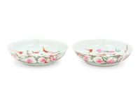 A Pair of Chinese Famille Rose Porcelain 'Bats and Peaches' Dishes
