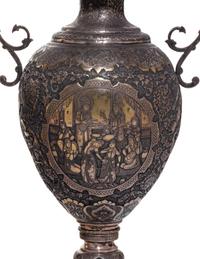 A Pair of Persian Silvered Copper Vases