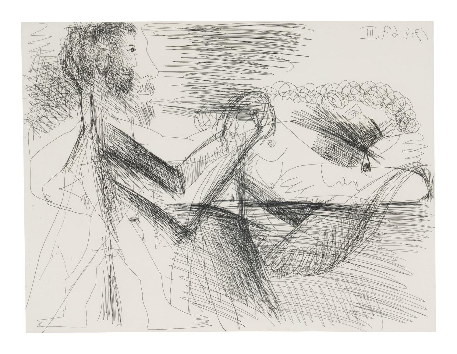 Homme assis près d'une femme allongée, 1967