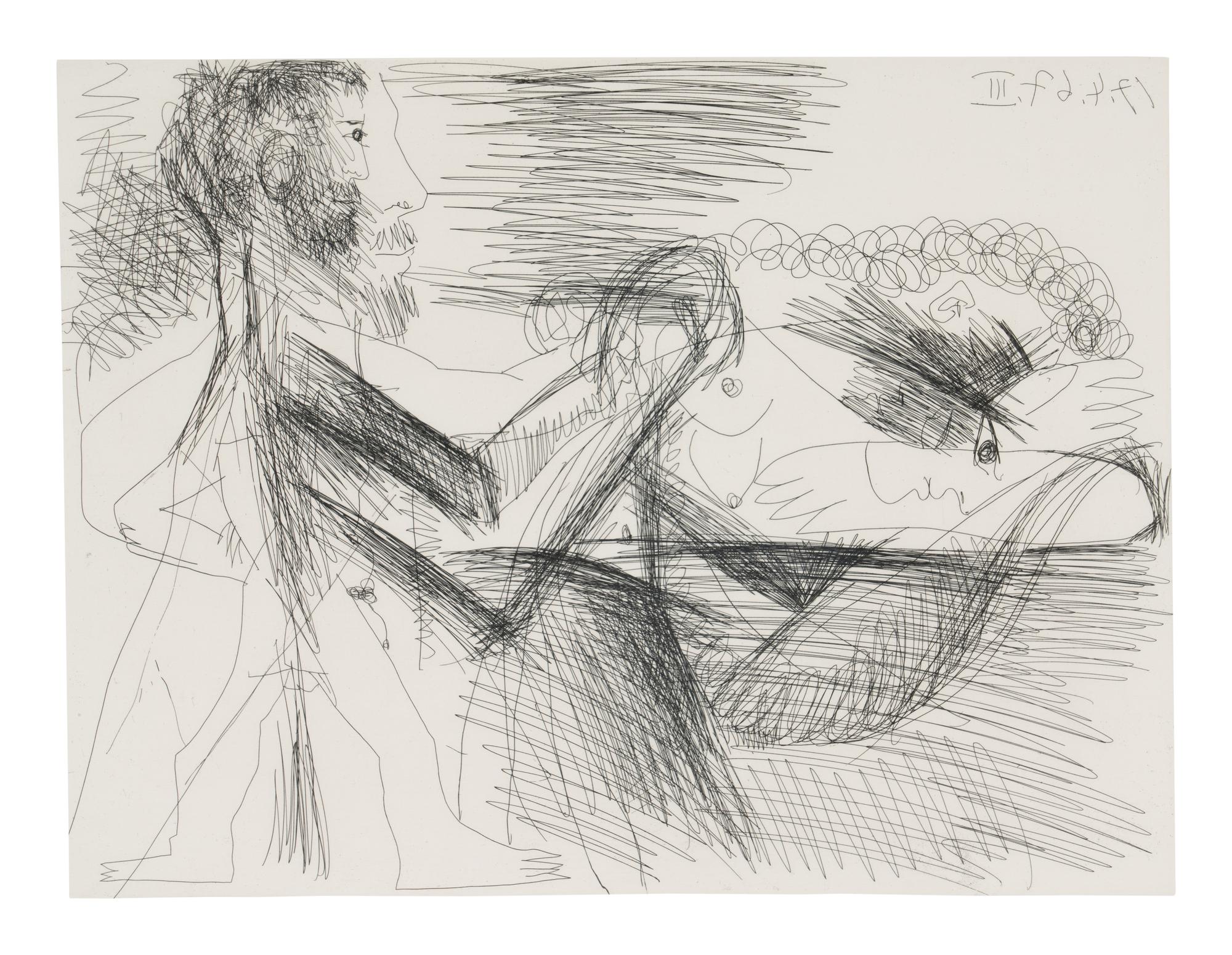 Homme assis près d'une femme allongée, 1967