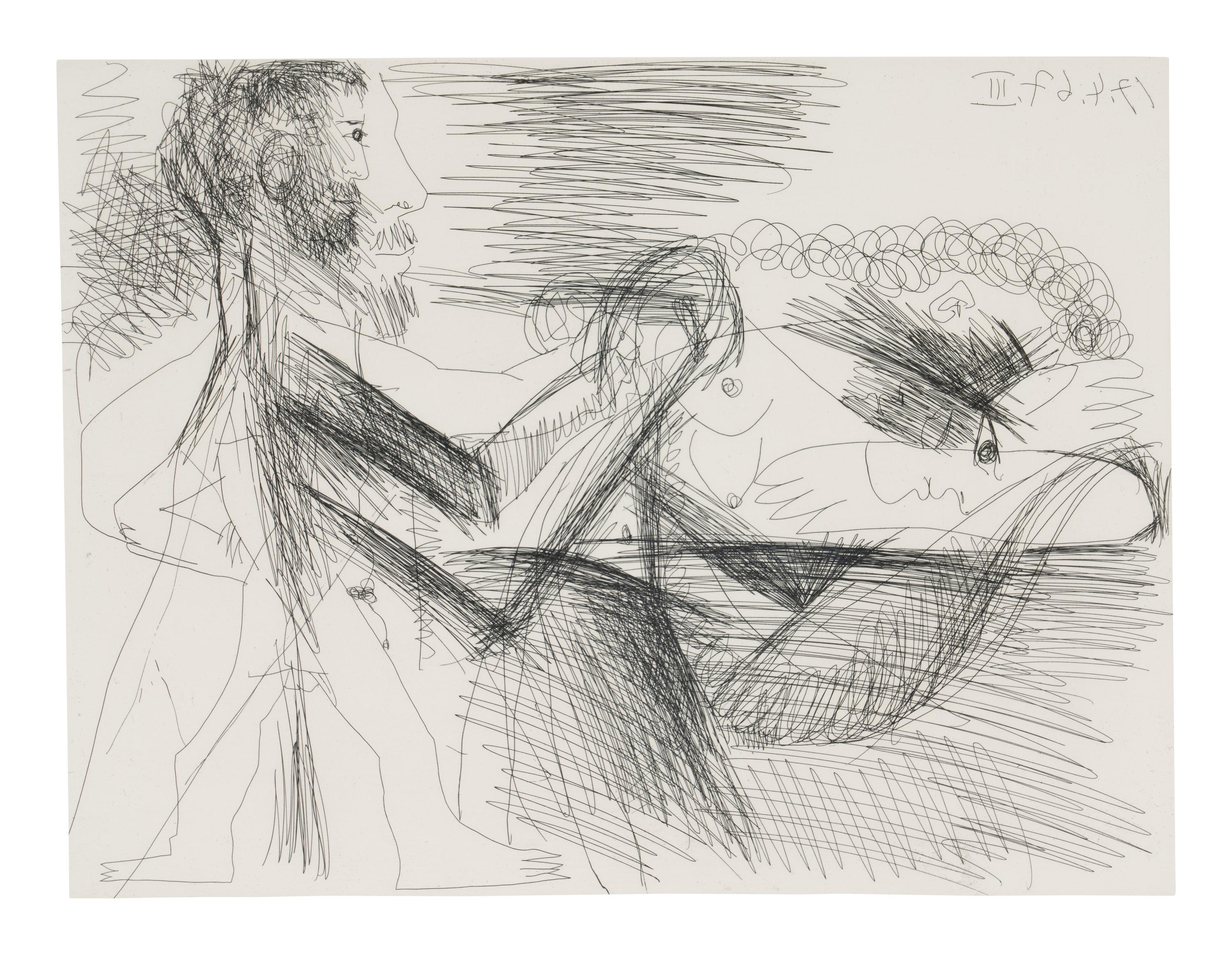 Homme assis près d'une femme allongée, 1967