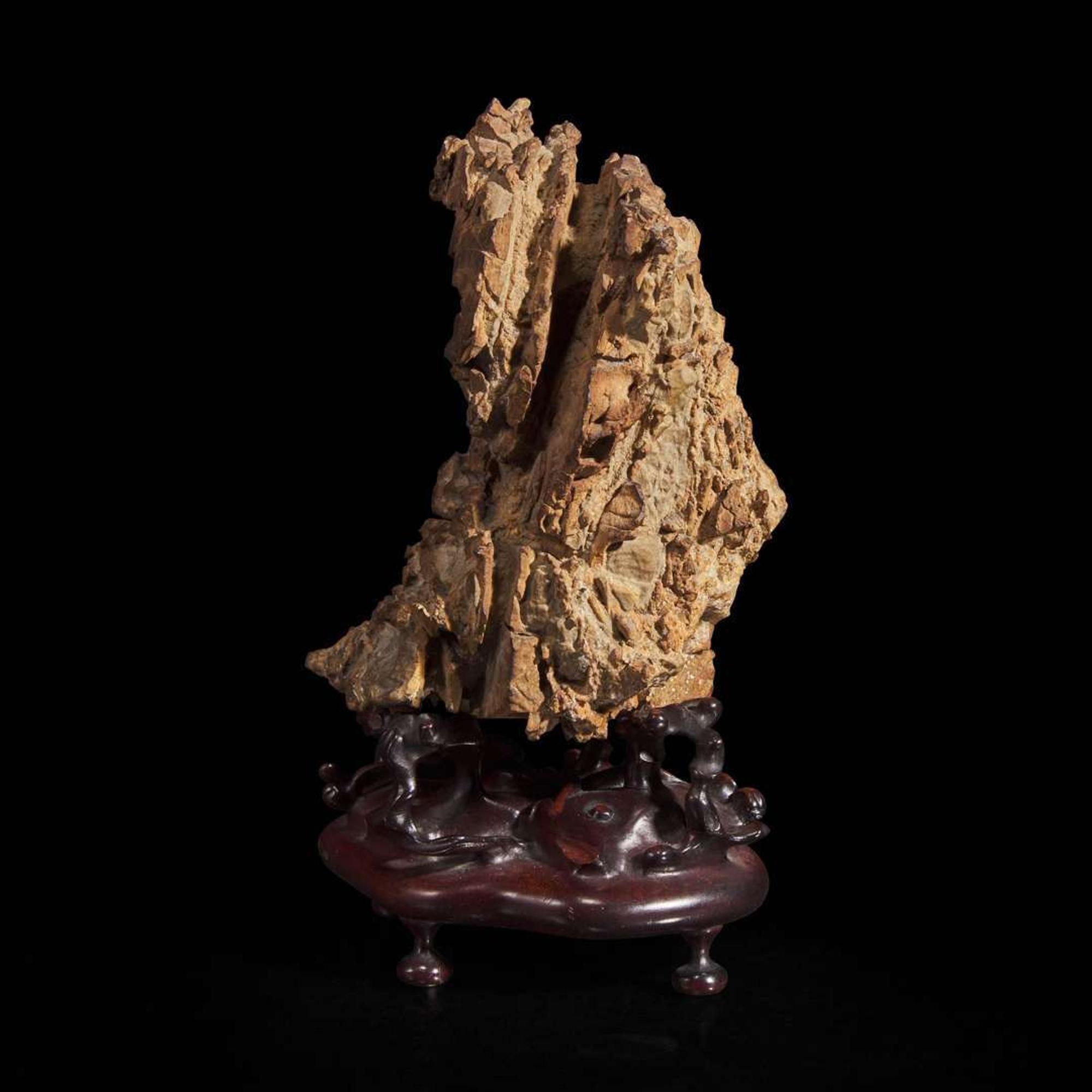 A small scholar's stone on stand 灵璧石及底座