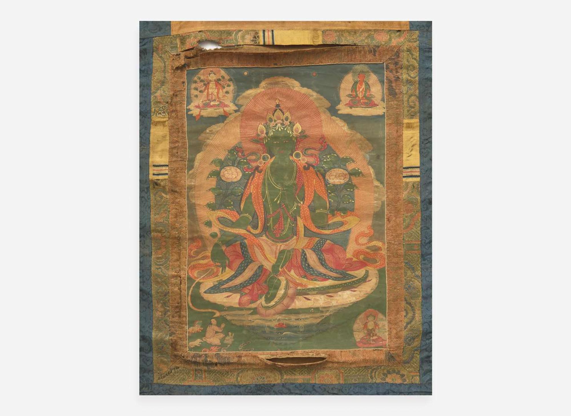 A Tibetan thanka depicting Green Tara, 19th century 藏傳綠度母唐卡 十九世紀