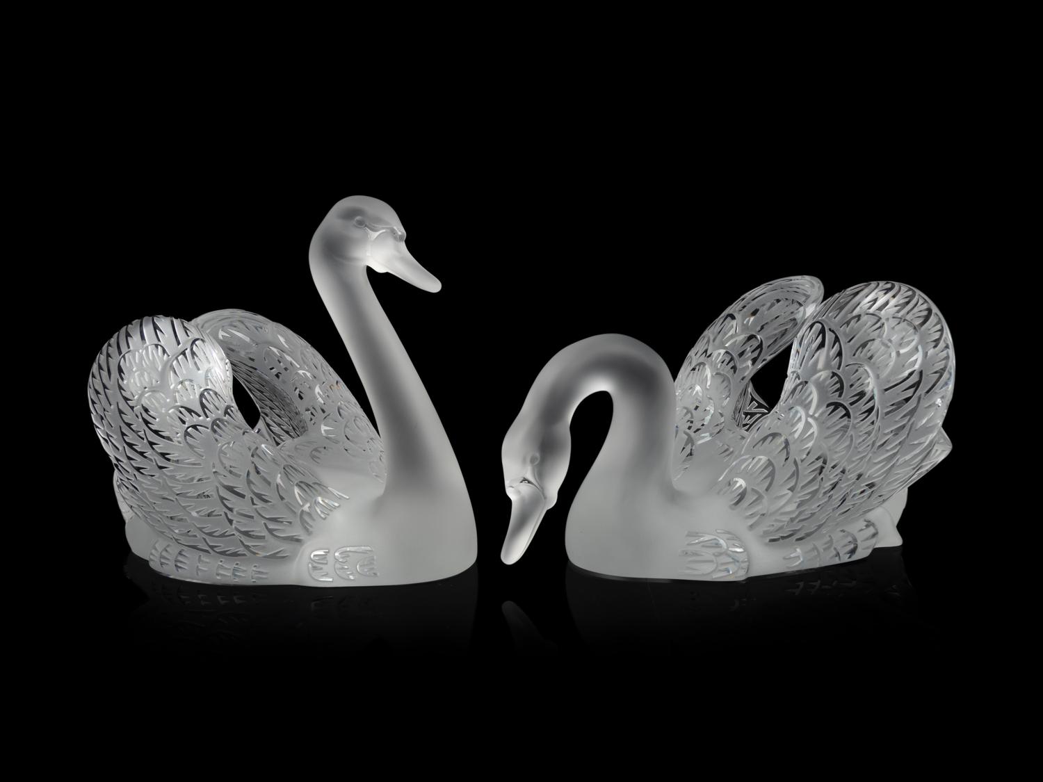 A Pair of Lalique Cygnes Sculptures