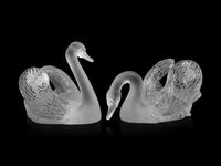 A Pair of Lalique Cygnes Sculptures