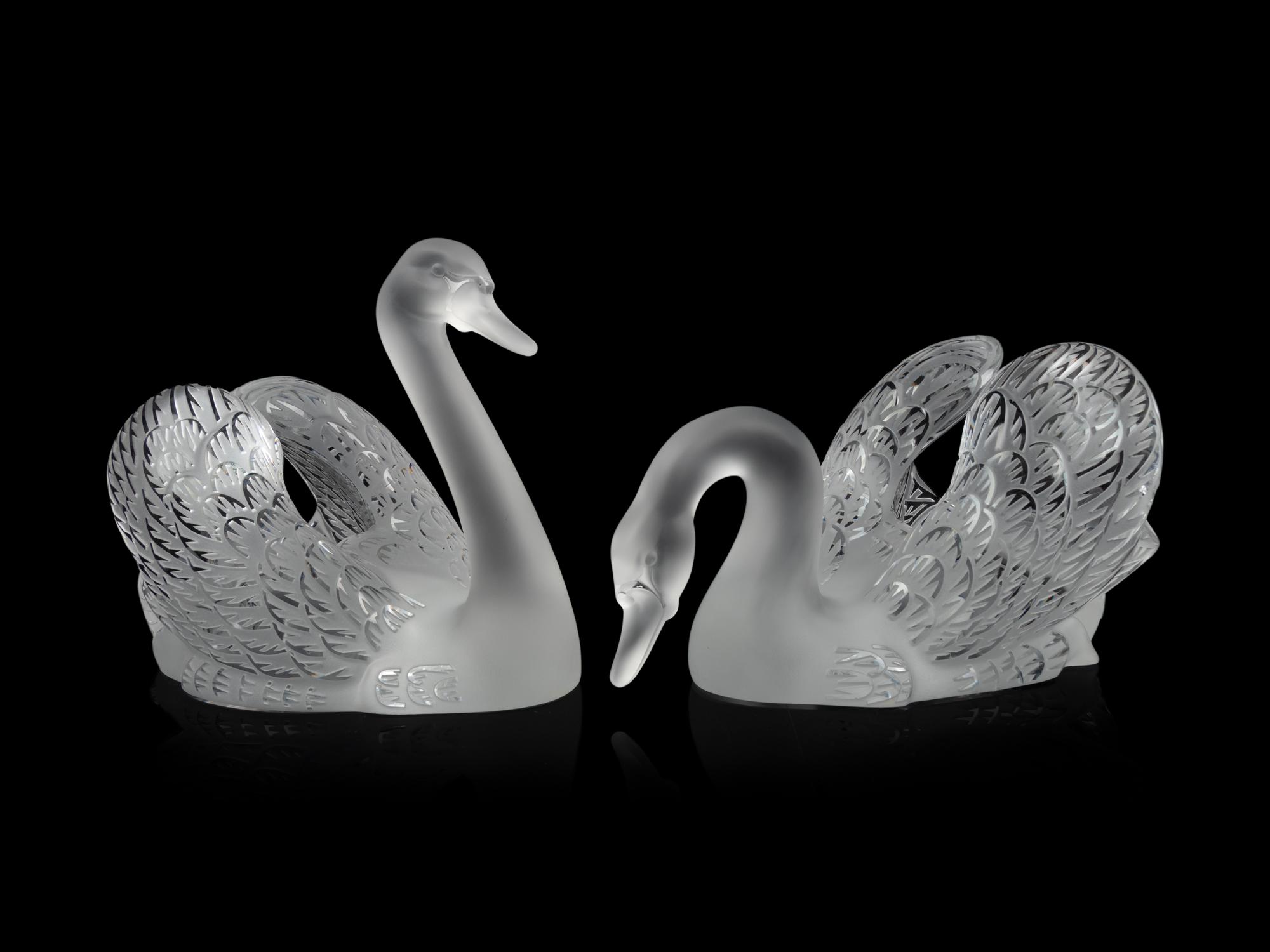 A Pair of Lalique Cygnes Sculptures