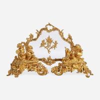 A Large Pair of Louis XV Style Gilt Bronze Figural Chenets