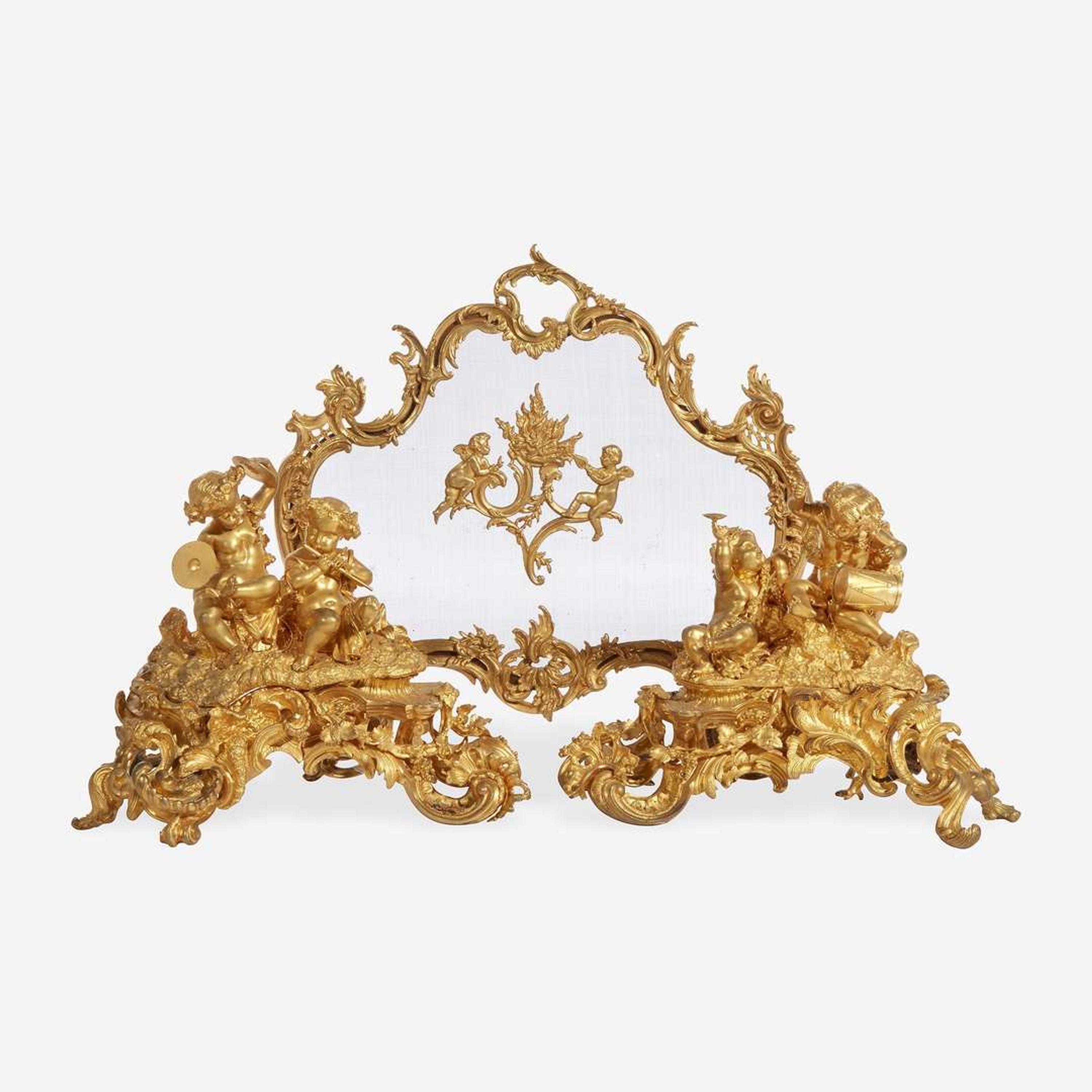 A Large Pair of Louis XV Style Gilt Bronze Figural Chenets