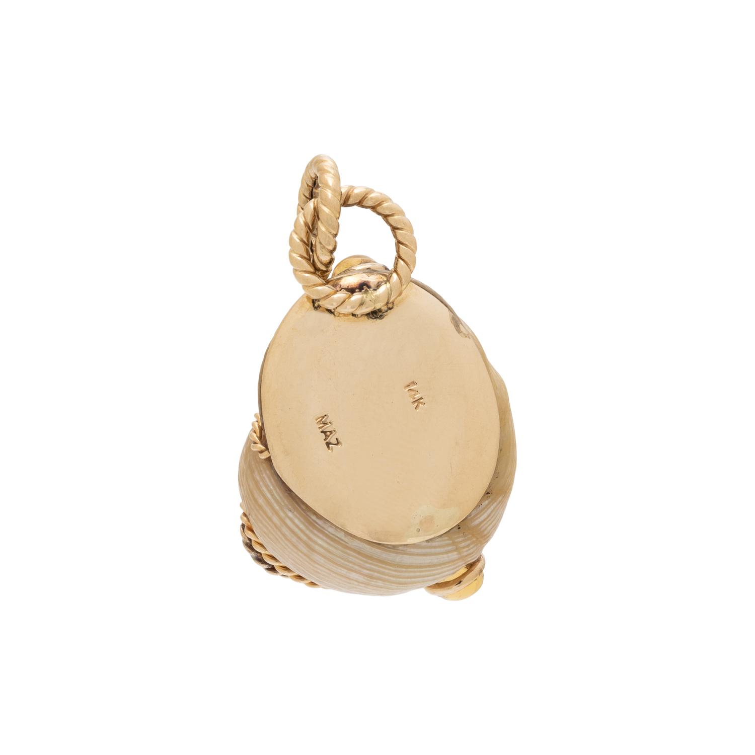 MAZ, SHELL, CITRINE, AND YELLOW GOLD PENDANT