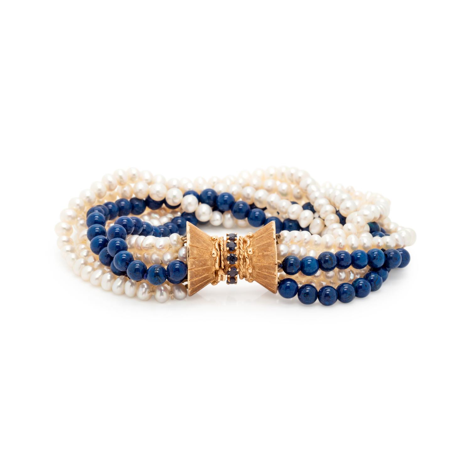 CULTURED PEARL AND HARDSTONE BEAD BRACELET
