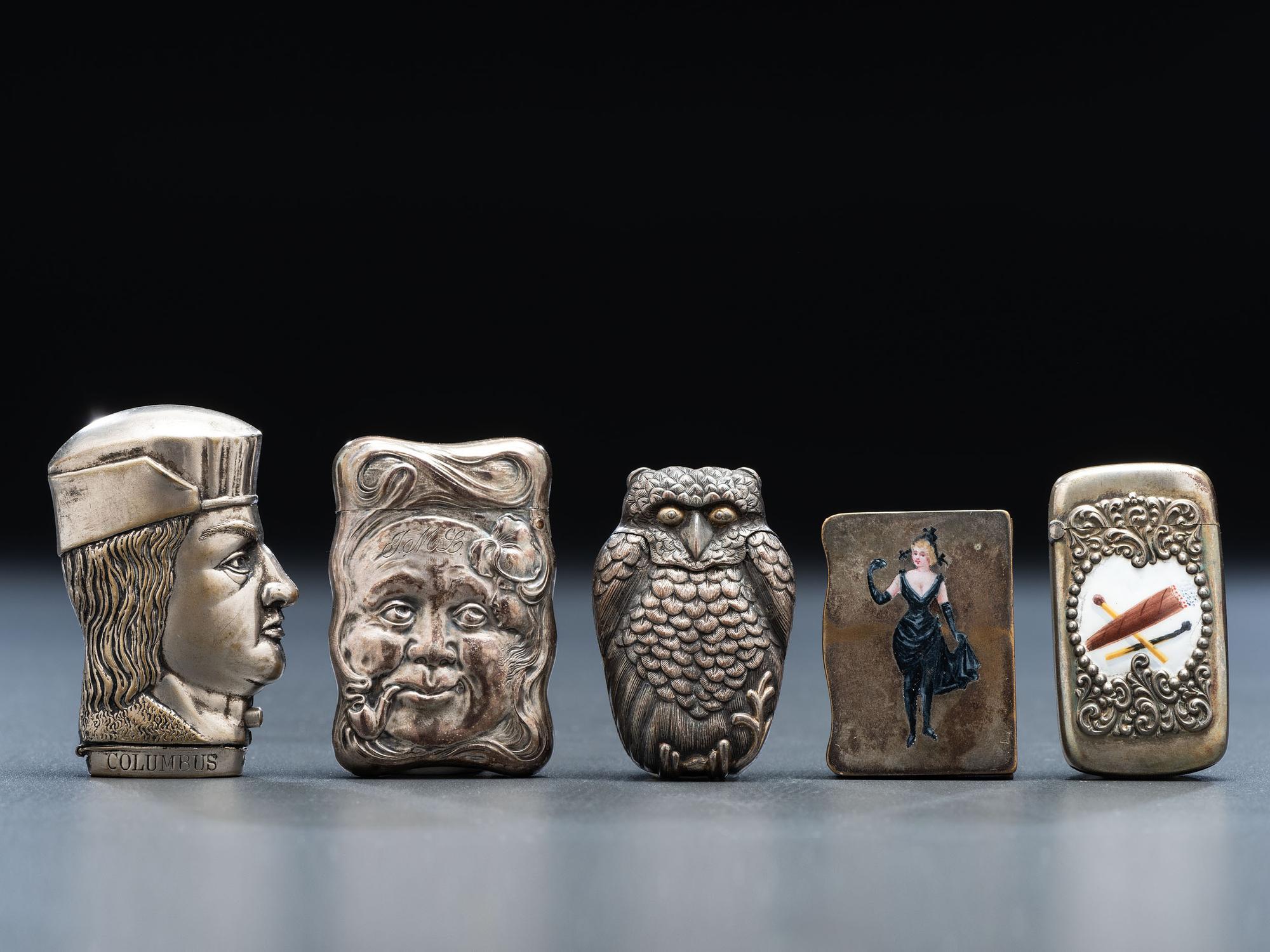 Five Silver Match Safes