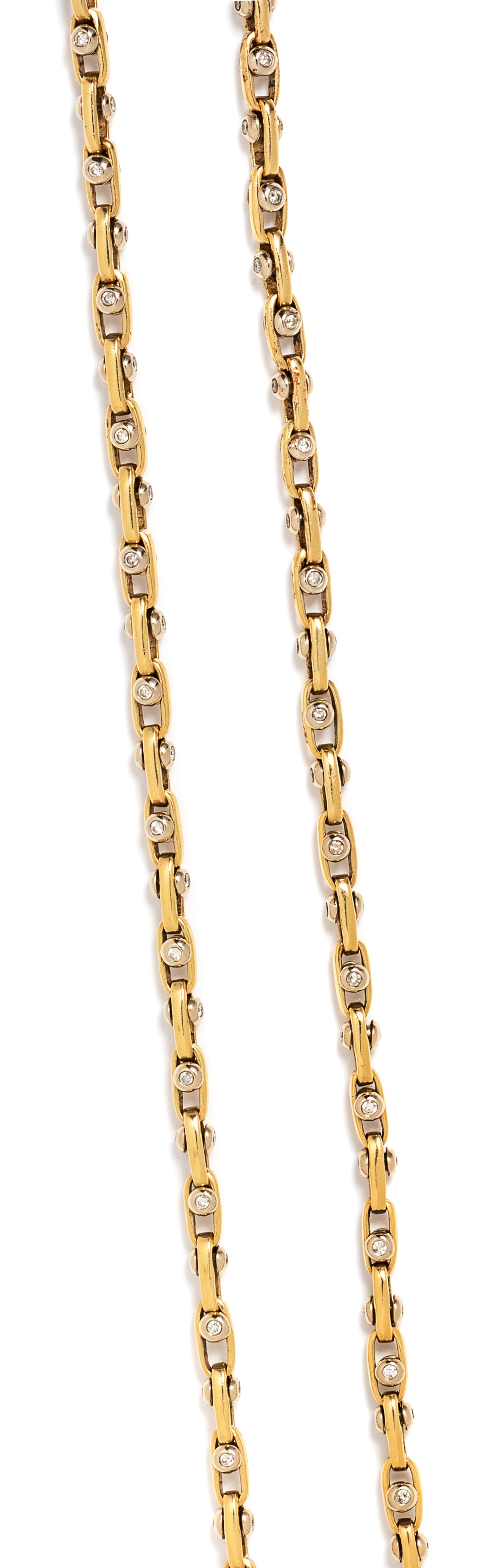 A 14 Karat Bicolor Gold and Diamond Link Necklace, 59.15 dwts.