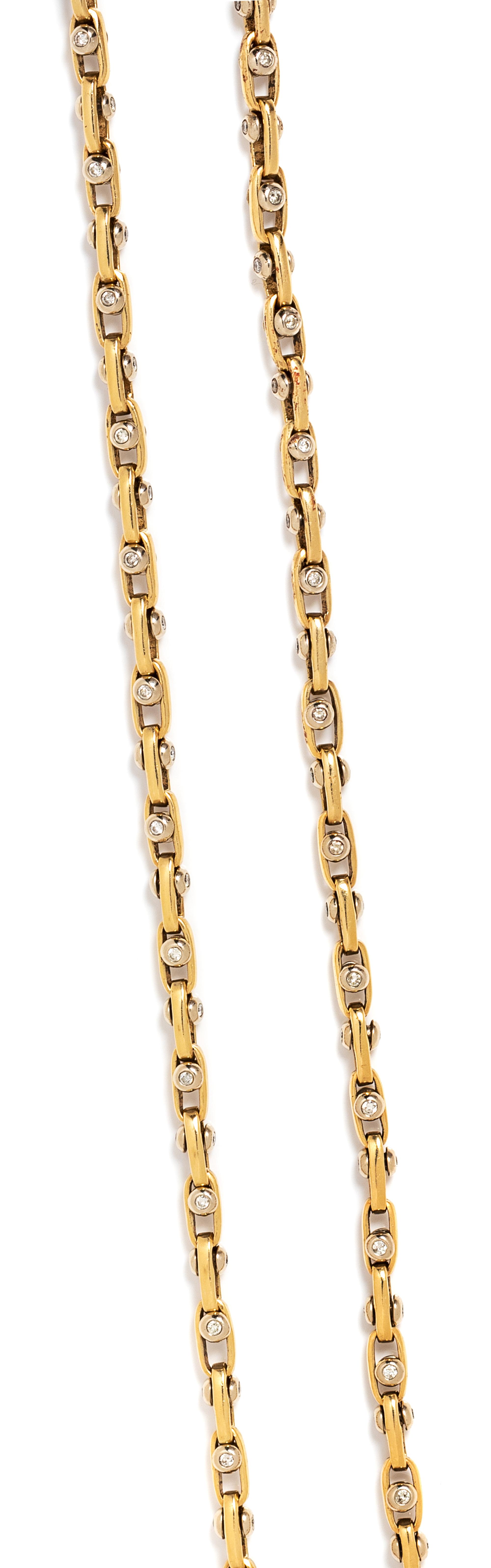 A 14 Karat Bicolor Gold and Diamond Link Necklace, 59.15 dwts.