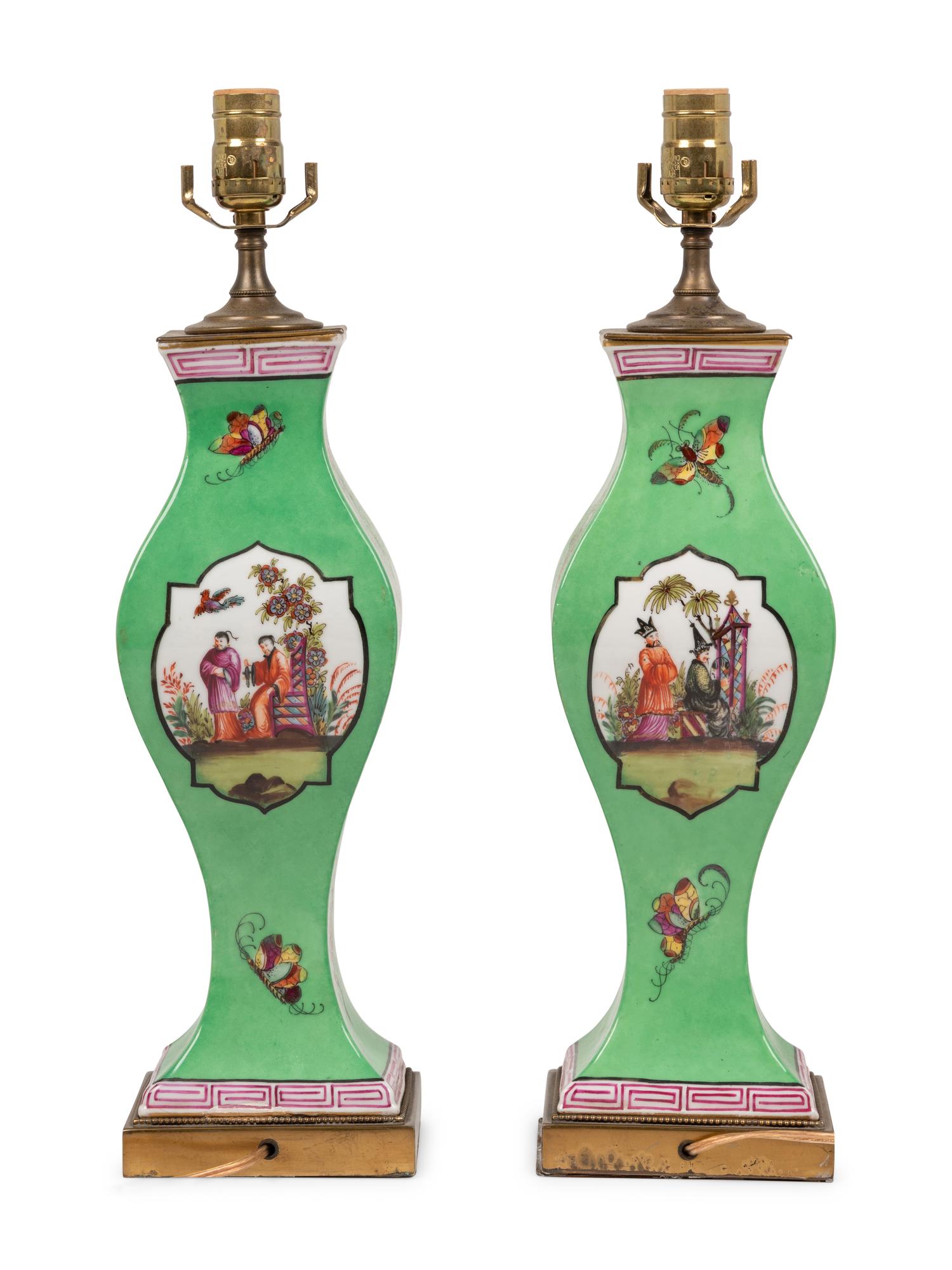 A Pair of Continental Porcelain Lamps in the Chinese Taste
