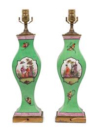 A Pair of Continental Porcelain Lamps in the Chinese Taste