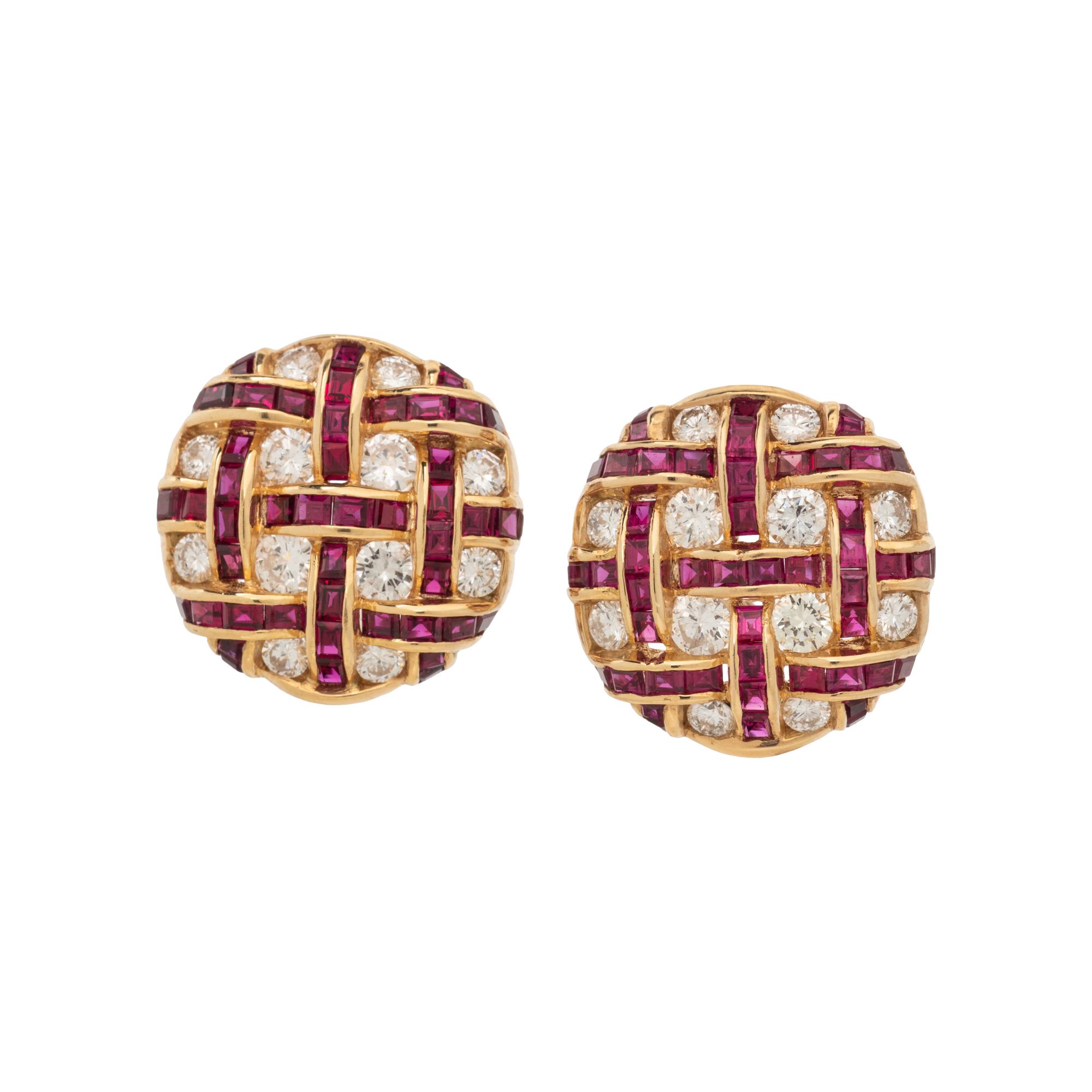 YELLOW GOLD, RUBY, AND DIAMOND CLIP EARRINGS