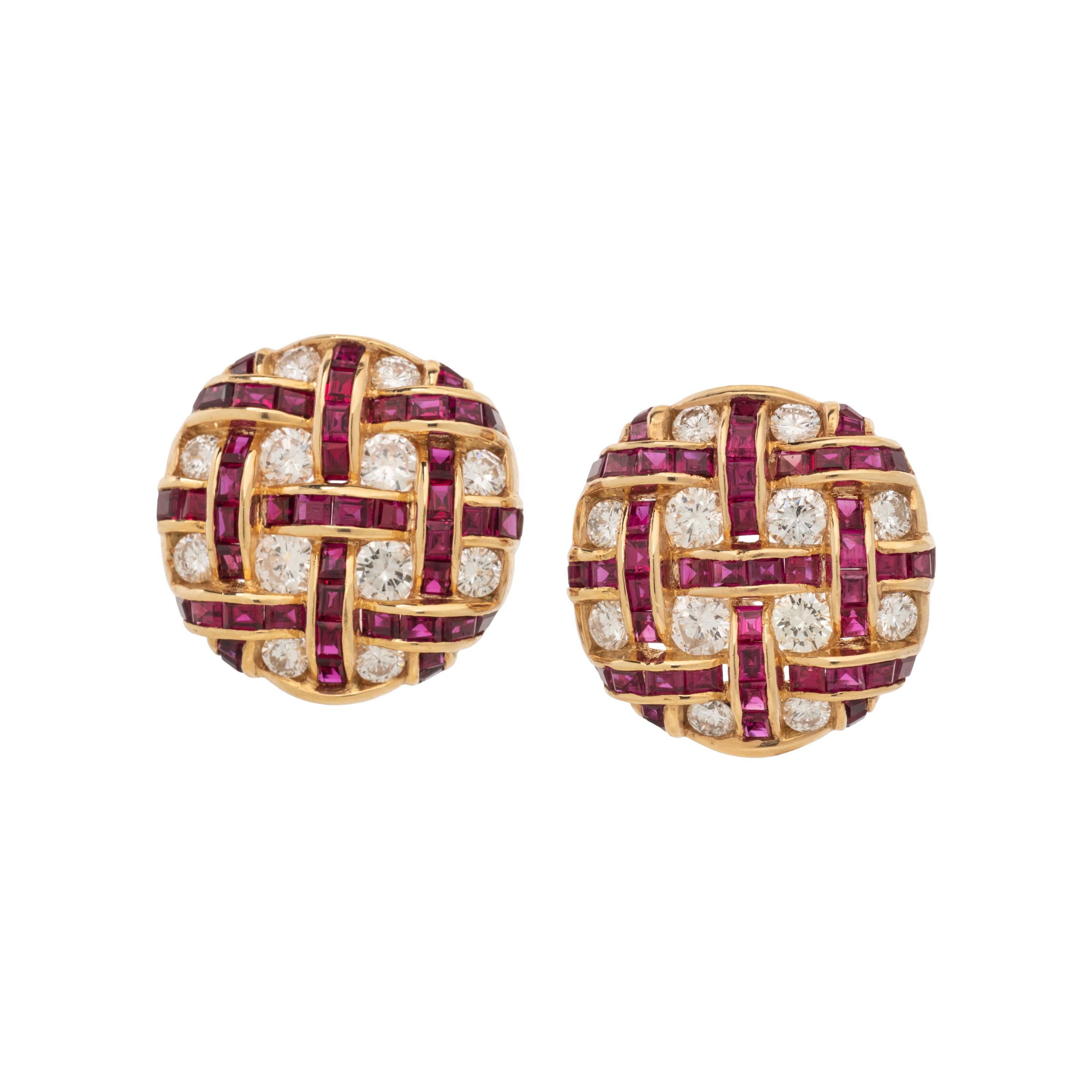 YELLOW GOLD, RUBY, AND DIAMOND CLIP EARRINGS