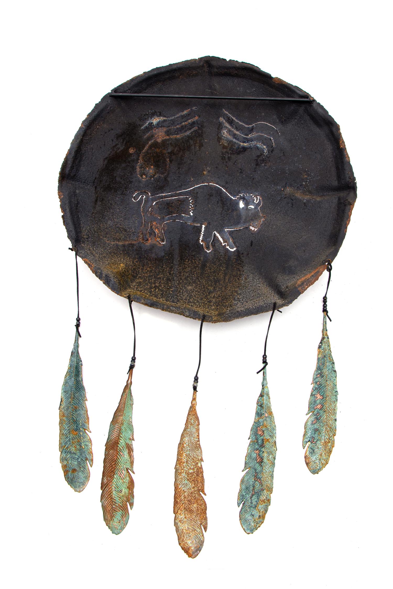 A Decorative Bronze Buffalo Shield