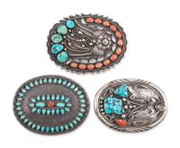 Navajo Silver, Turquoise, and Coral Belt Buckles