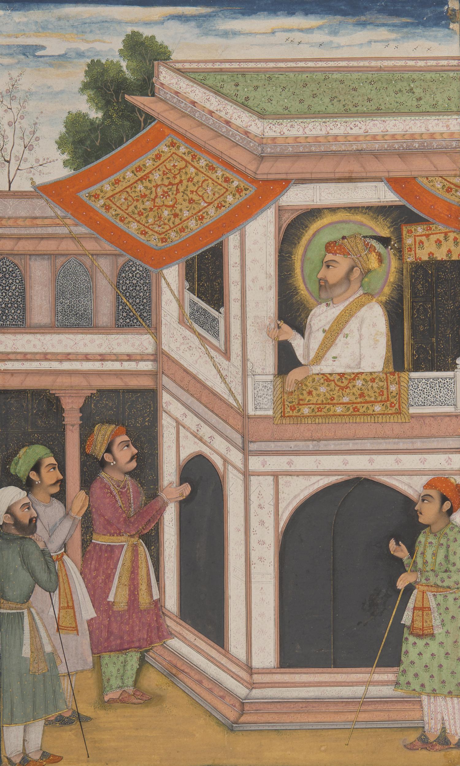 A Fine Folio Painting of Emperor Aurangzeb Alamgir Seated at a Balcony Window, North India, Lucknow or Delhi, 19th/20th Century